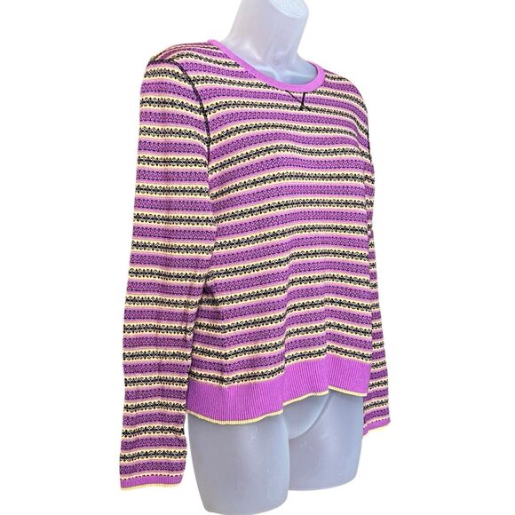 Anne Klein Purple and Yellow Striped Crewneck Sweater Sz M w/ Touch of Sparkle - Picture 3 of 8